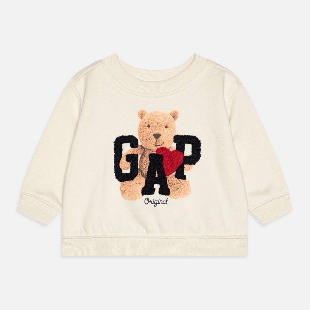 GAP Kids Cream Bear Heart Sweatshirt - Picture 1 of 5